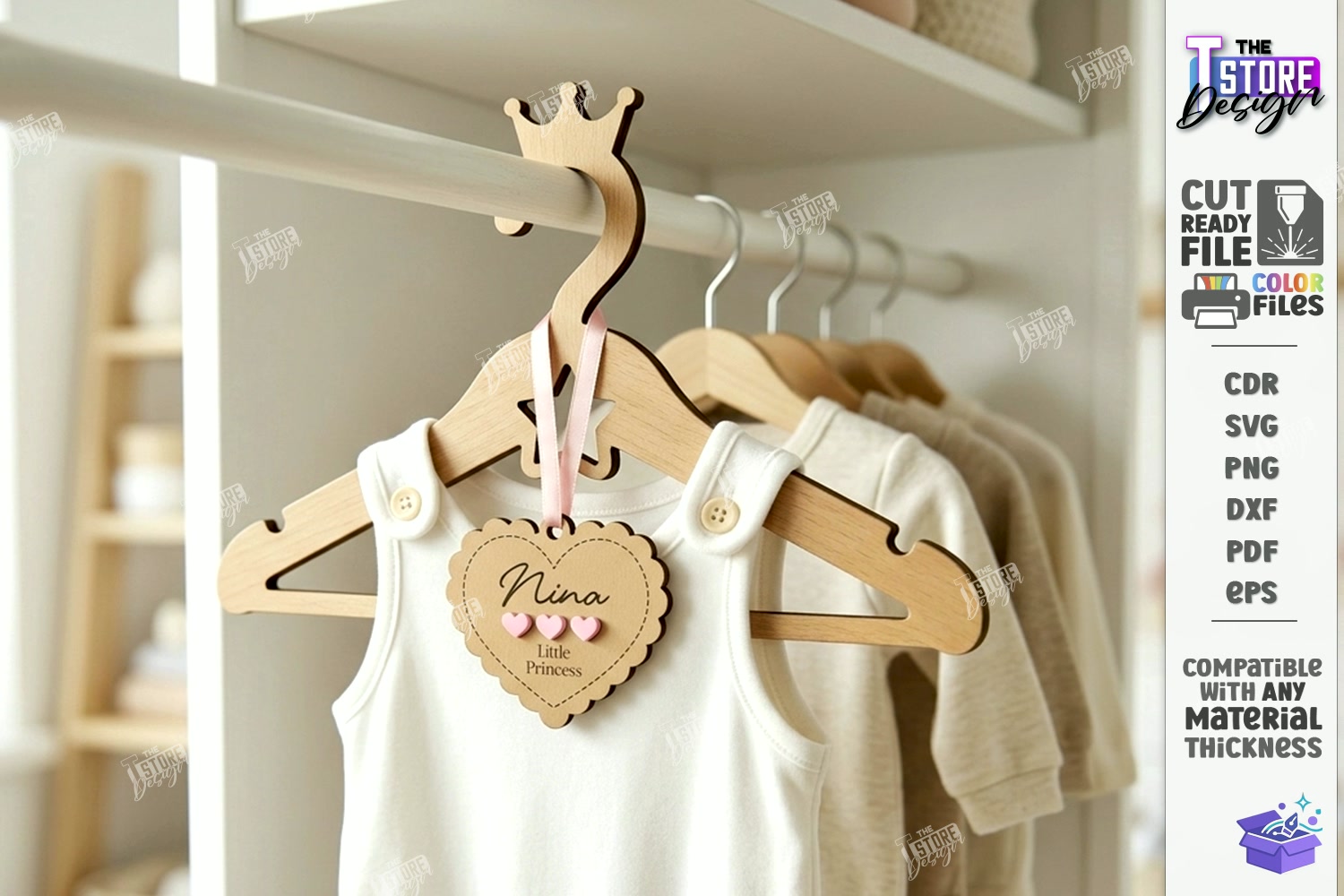 Ahşap Baby Clothes Hanger Lazer Kesim - Tasarım Çizim Dosyası (SVG, DXF, EPS, PNG) önizleme 3