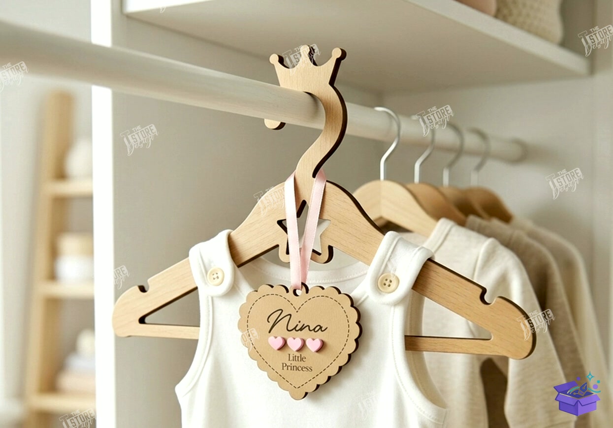 Ahşap Baby Clothes Hanger Lazer Kesim - Tasarım Çizim Dosyası (SVG, DXF, EPS, PNG) önizleme 4