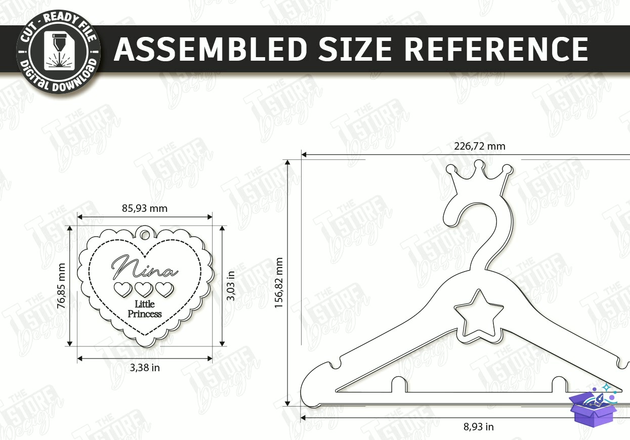 Ahşap Baby Clothes Hanger Lazer Kesim - Tasarım Çizim Dosyası (SVG, DXF, EPS, PNG) önizleme 5