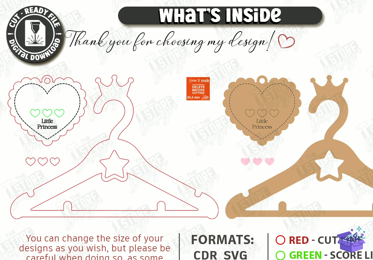 Ahşap Baby Clothes Hanger Lazer Kesim - Tasarım Çizim Dosyası (SVG, DXF, EPS, PNG) önizleme 6