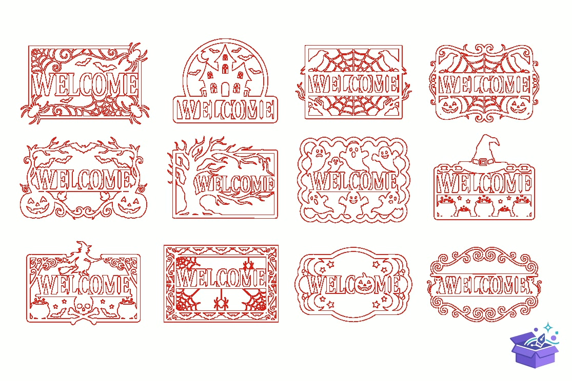 Cadılar Bayramı Hoşgeldiniz Tabelası SVG - Tasarım Çizim Dosyası (SVG, DXF, EPS, PNG) - Lazer Kesim Dosyaları İndir (DXF, SVG, EPS)