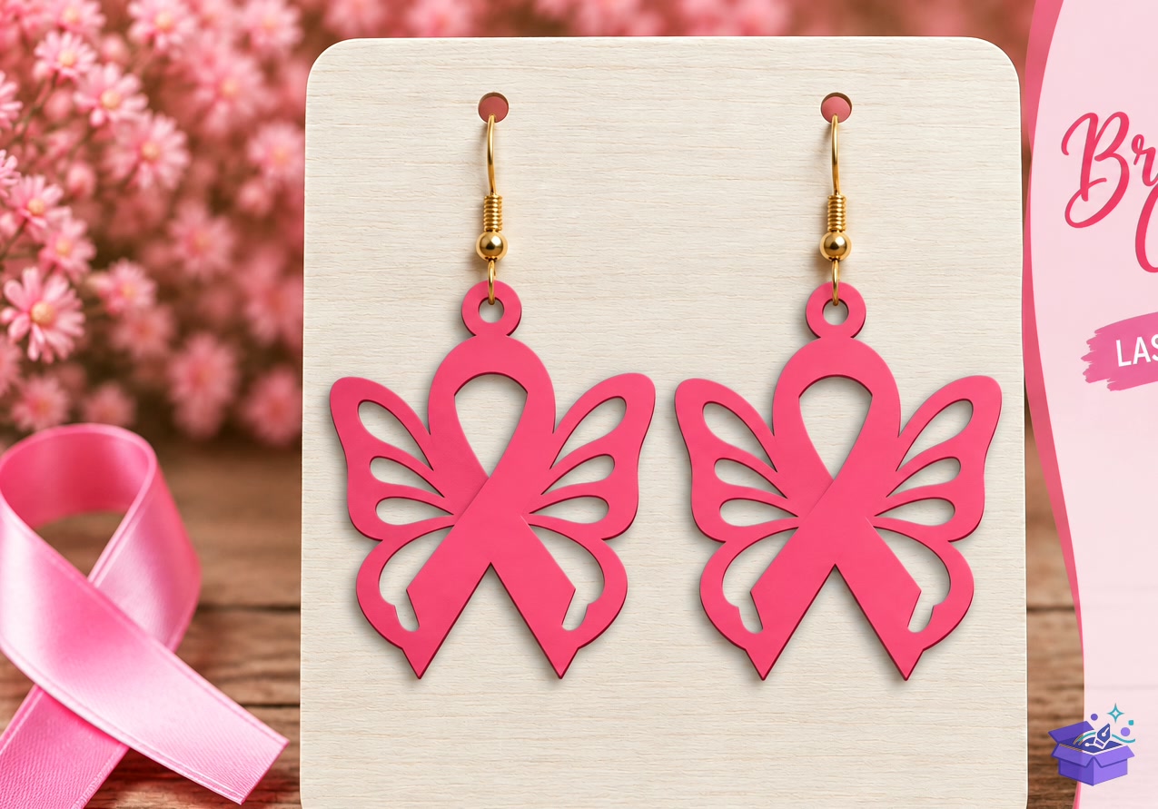 Breast Cancer Küpe Laser - Tasarım Çizim Dosyası (SVG, DXF, EPS, PNG) - Lazer Kesim Dosyaları İndir (DXF, SVG, EPS)