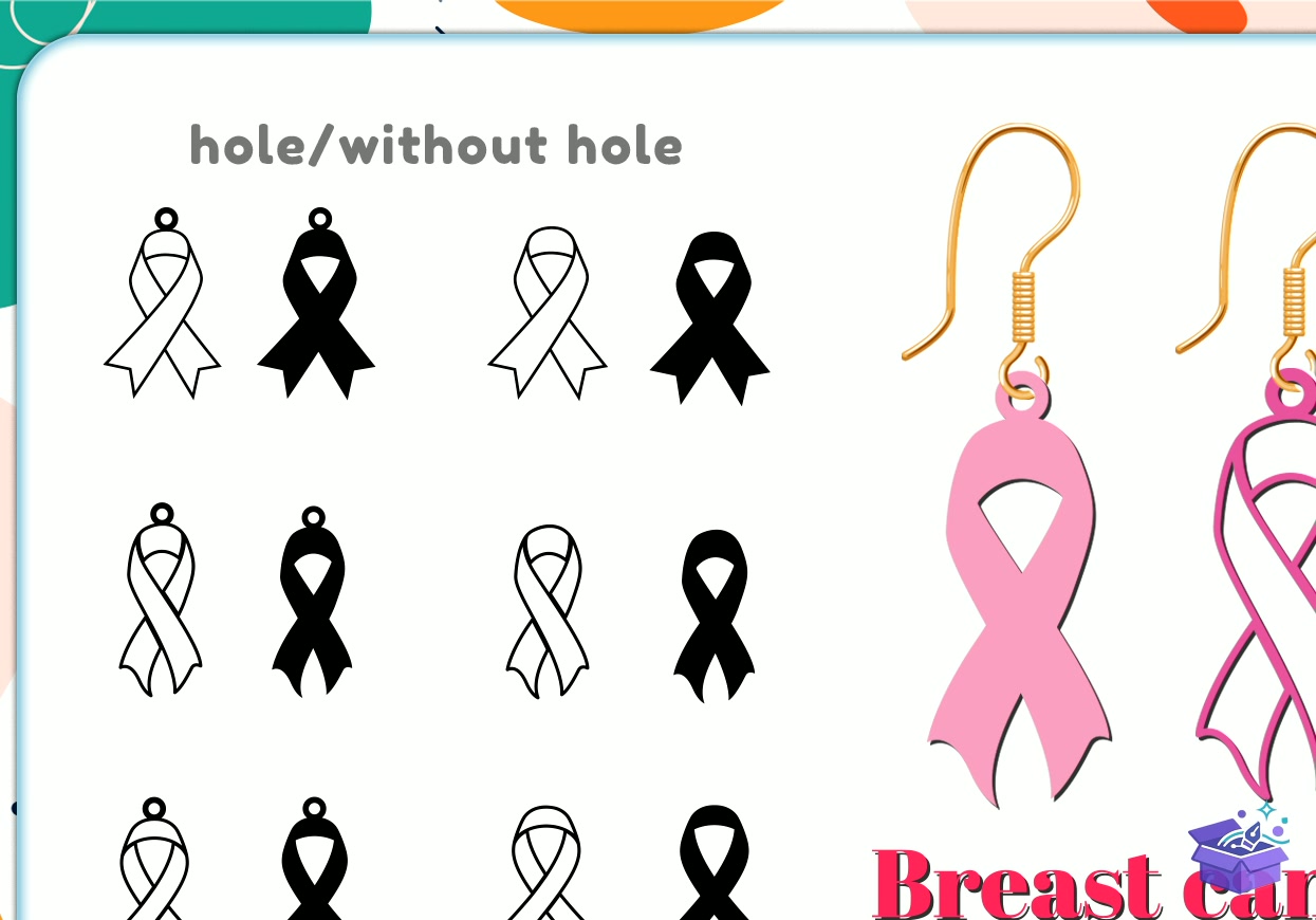 Breast Cancer Küpe Laser - Tasarım Çizim Dosyası (SVG, DXF, EPS, PNG) önizleme 2