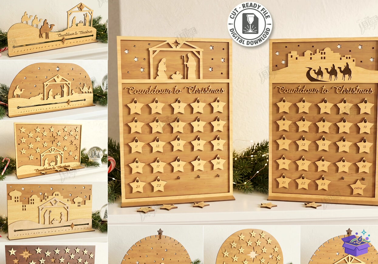 Nativity Yılbaşı Countdown Laser - Tasarım Çizim Dosyası (SVG, DXF, EPS, PNG) önizleme 3