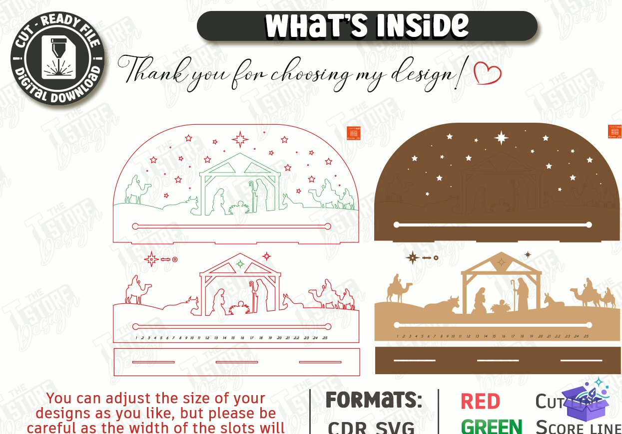 Nativity Yılbaşı Countdown Laser - Tasarım Çizim Dosyası (SVG, DXF, EPS, PNG) önizleme 4