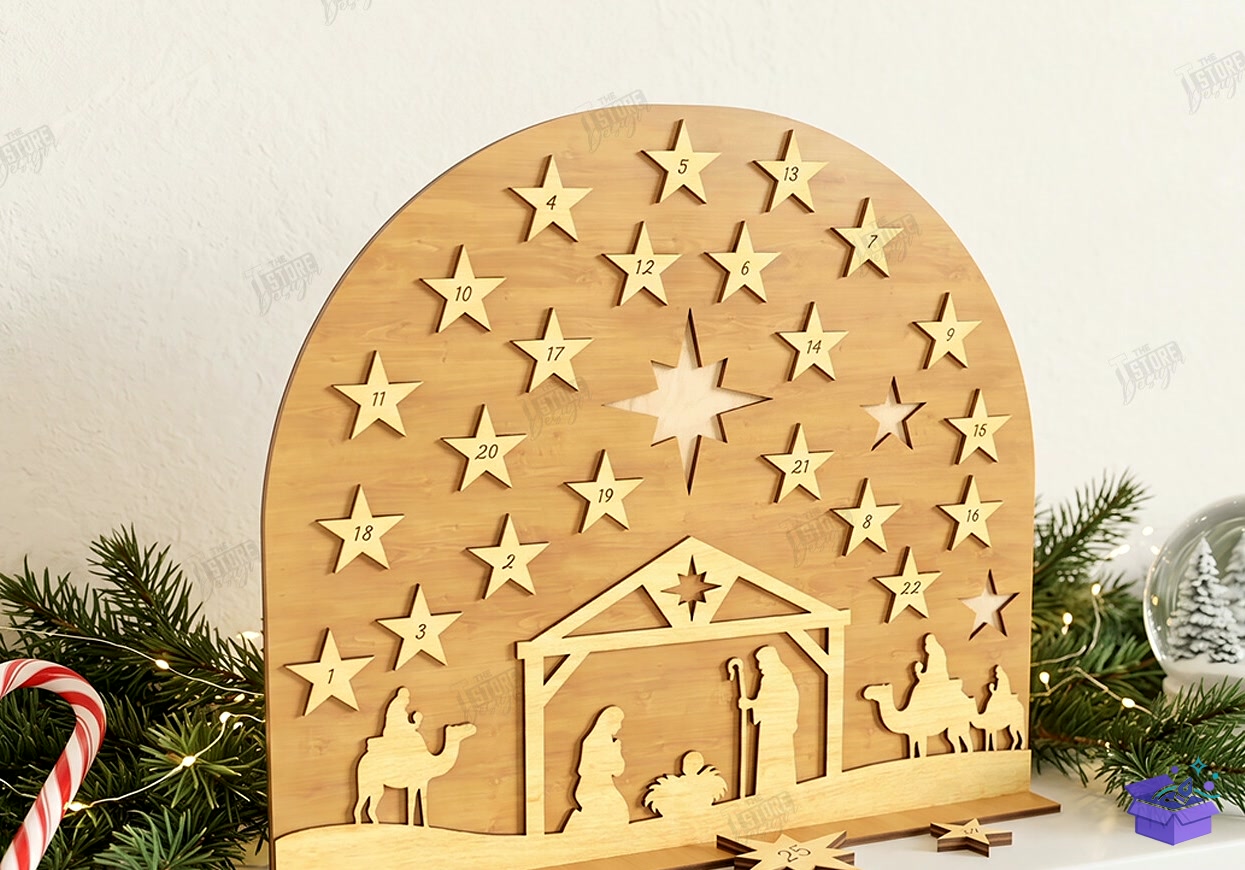 Nativity Yılbaşı Countdown Laser - Tasarım Çizim Dosyası (SVG, DXF, EPS, PNG) önizleme 5