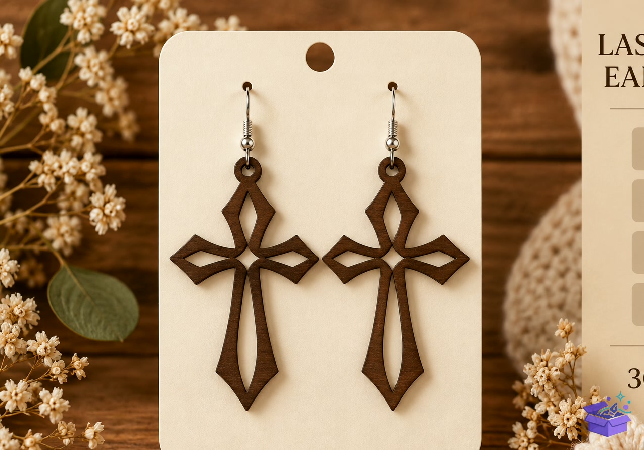 Christian Cross Küpe Laser - Tasarım Çizim Dosyası (SVG, DXF, EPS, PNG) önizleme 2