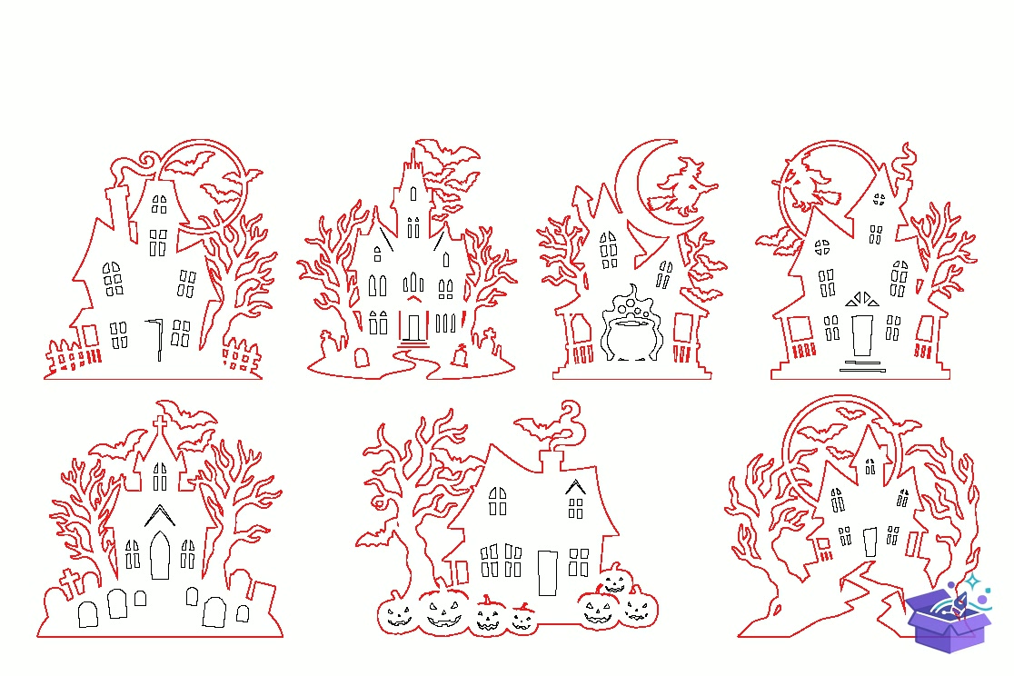Spooky Haunted House Lazer Kesim SVG Bundl - Tasarım Çizim Dosyası (SVG, DXF, EPS, PNG) - Lazer Kesim Dosyaları İndir (DXF, SVG, EPS)