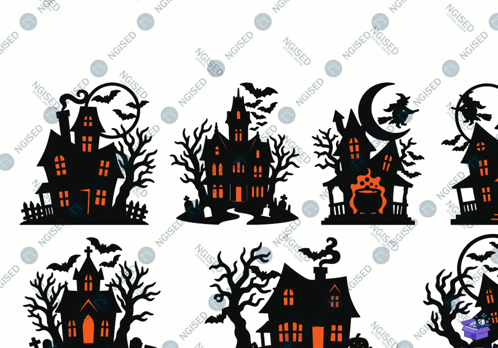 Spooky Haunted House Lazer Kesim SVG Bundl - Tasarım Çizim Dosyası (SVG, DXF, EPS, PNG) önizleme 3