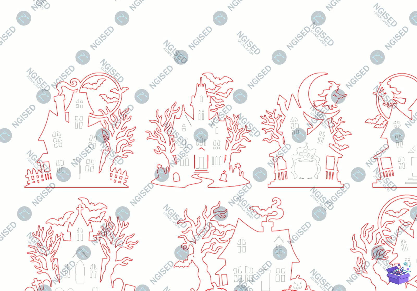 Spooky Haunted House Lazer Kesim SVG Bundl - Tasarım Çizim Dosyası (SVG, DXF, EPS, PNG) önizleme 4