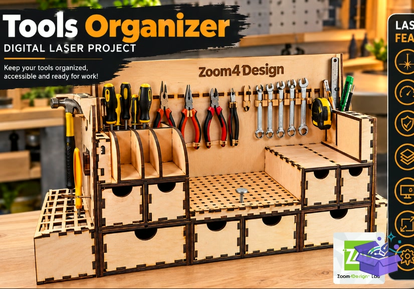 Tools Organizer — Lazer Kesim Workshop - Tasarım Çizim Dosyası (SVG, DXF, EPS, PNG) önizleme 4