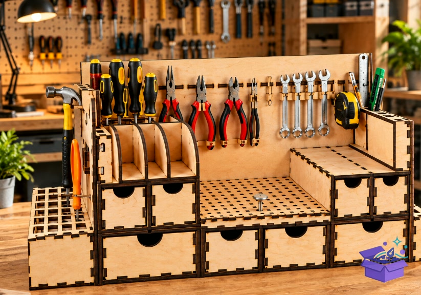 Tools Organizer — Lazer Kesim Workshop - Tasarım Çizim Dosyası (SVG, DXF, EPS, PNG) önizleme 6