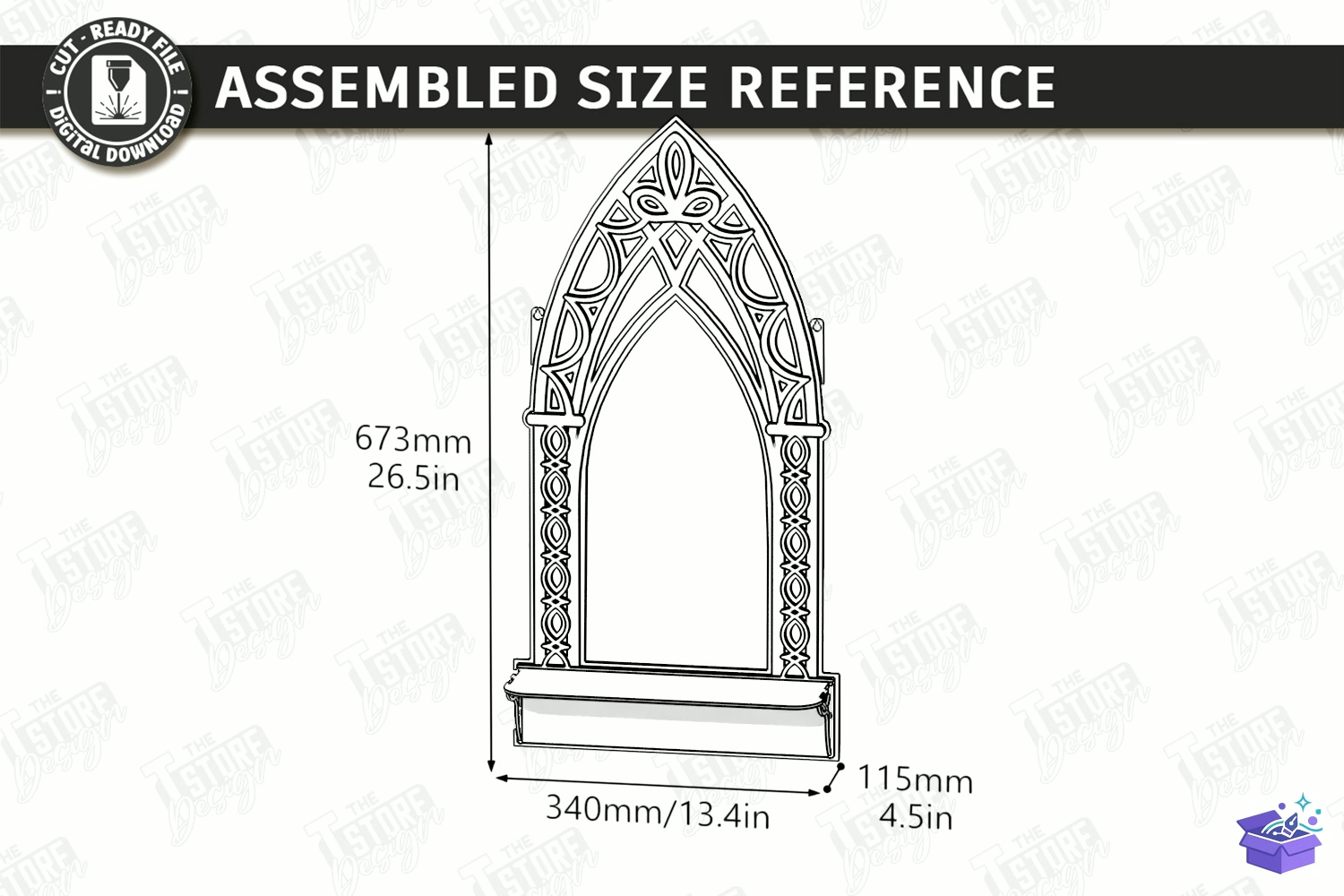 Gothic Arch Ayna Çerçevesi Çerçeve Laser - Tasarım Çizim Dosyası (SVG, DXF, EPS, PNG) önizleme 2