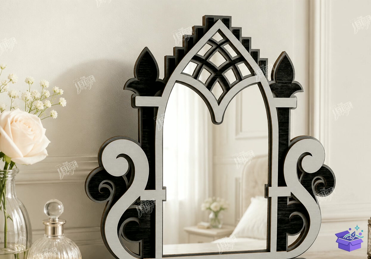 Gothic Arch Ayna Çerçevesi Çerçeve Laser - Tasarım Çizim Dosyası (SVG, DXF, EPS, PNG) önizleme 4