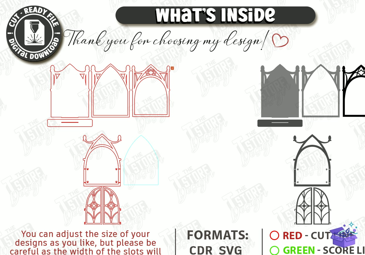 Gothic Arch Ayna Çerçevesi Çerçeve Laser - Tasarım Çizim Dosyası (SVG, DXF, EPS, PNG) önizleme 5