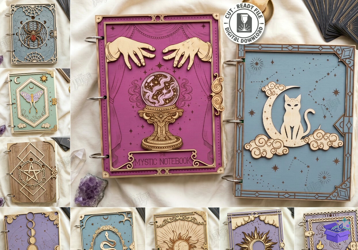 Mystical Notebook Cover Lazer Kesim - Tasarım Çizim Dosyası (SVG, DXF, EPS, PNG) önizleme 4