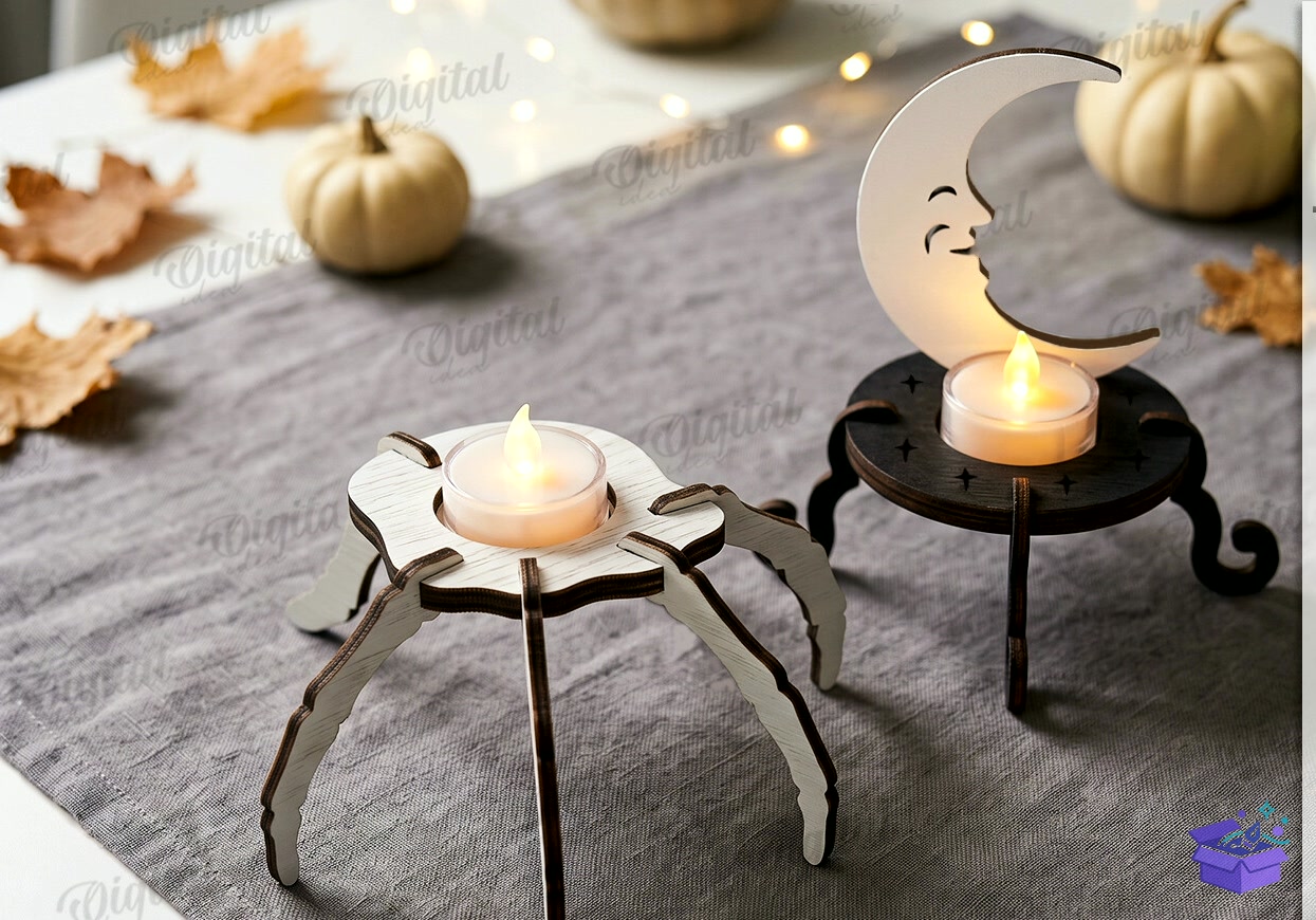 3D Cadılar Bayramı Candle Hodlers Laser - Tasarım Çizim Dosyası (SVG, DXF, EPS, PNG) önizleme 4