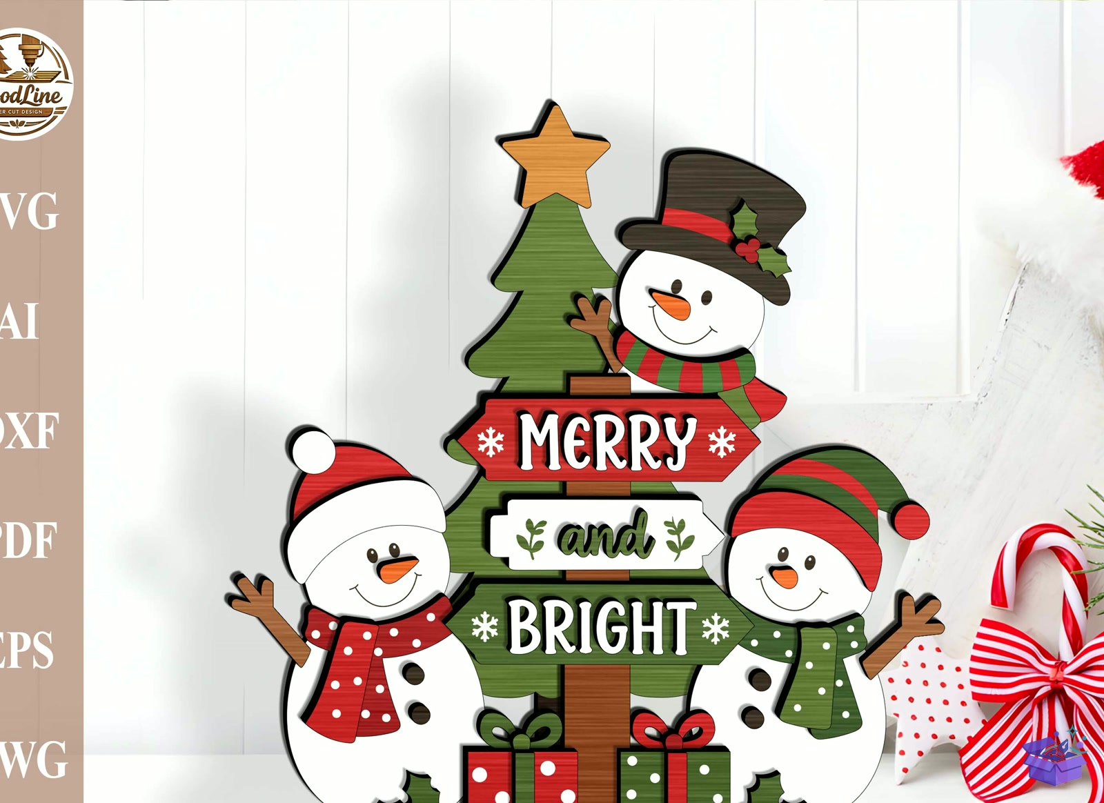 Yılbaşı Snowman Ağaç Duvar Rafı Sitter SVG - Tasarım Çizim Dosyası (SVG, DXF, EPS, PNG) önizleme 2