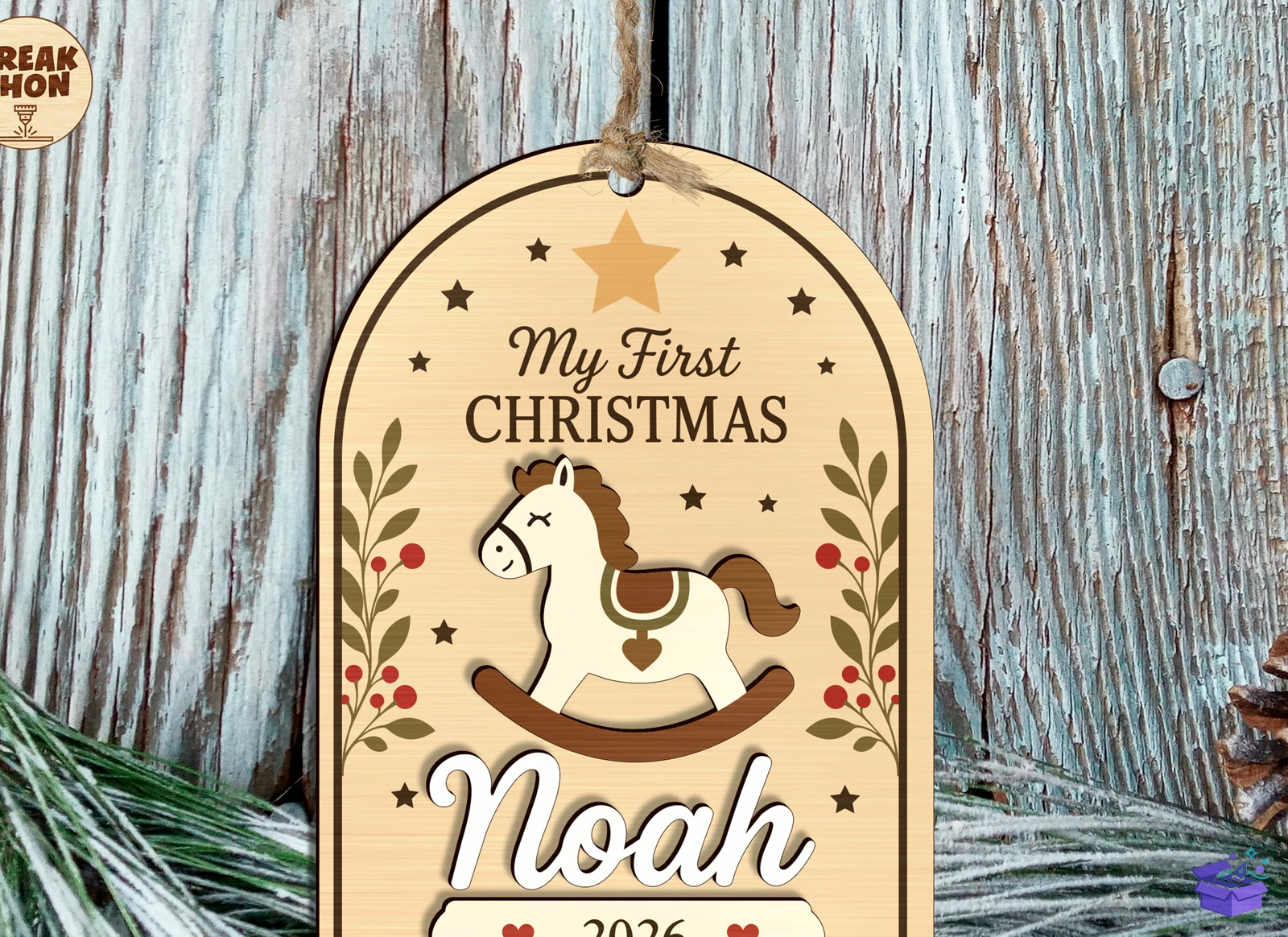 Personalized Baby Yılbaşı Ağaç Süsü SVG - Tasarım Çizim Dosyası (SVG, DXF, EPS, PNG) önizleme 2