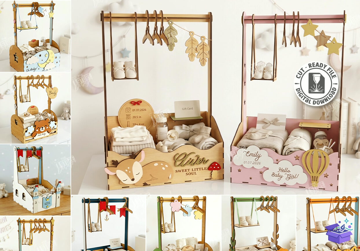 Baby Shower Closet Crate Laser - Tasarım Çizim Dosyası (SVG, DXF, EPS, PNG) önizleme 4