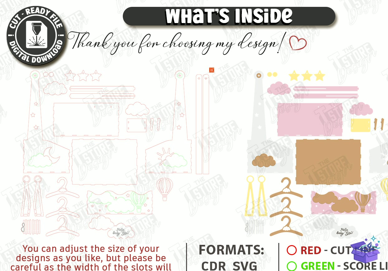 Baby Shower Closet Crate Laser - Tasarım Çizim Dosyası (SVG, DXF, EPS, PNG) önizleme 6