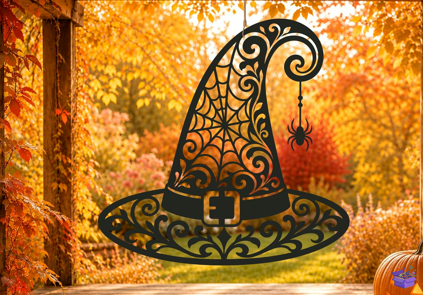 Witch Hat Spider Cadılar Bayramı SVG Lazer Kesim - Tasarım Çizim Dosyası (SVG, DXF, EPS, PNG) önizleme 4