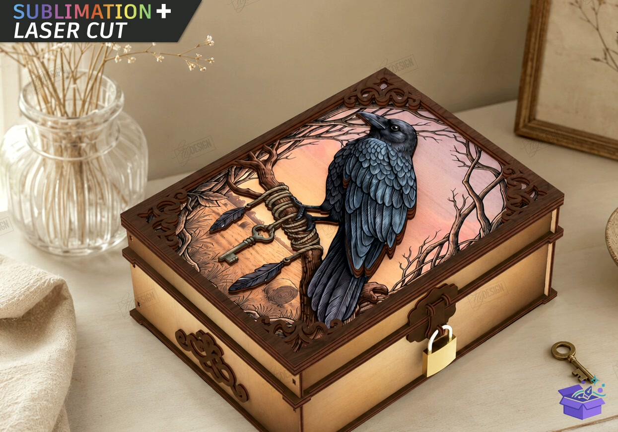 Mystical Ahşap Kutu Lazer Kesim - Tasarım Çizim Dosyası (SVG, DXF, EPS, PNG) önizleme 5