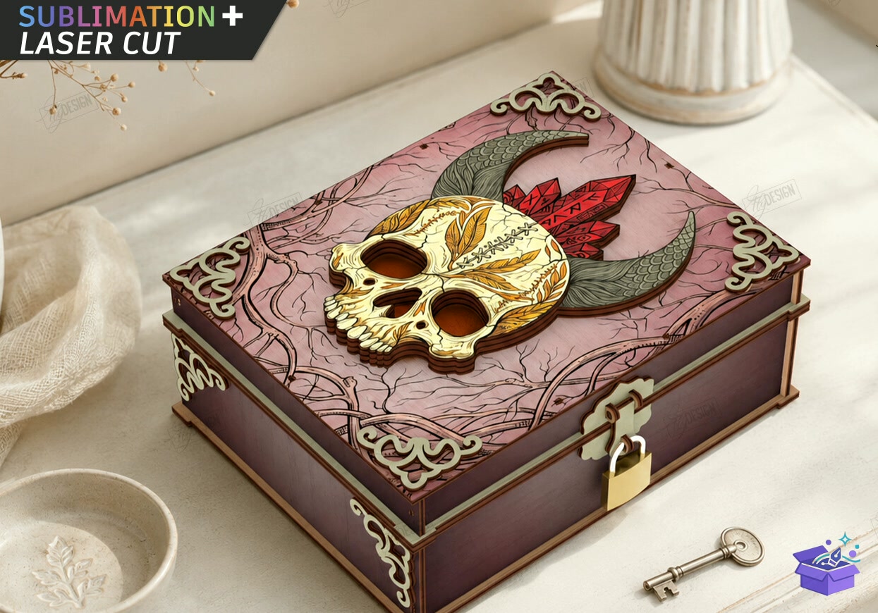 Mystical Ahşap Kutu Lazer Kesim - Tasarım Çizim Dosyası (SVG, DXF, EPS, PNG) önizleme 6