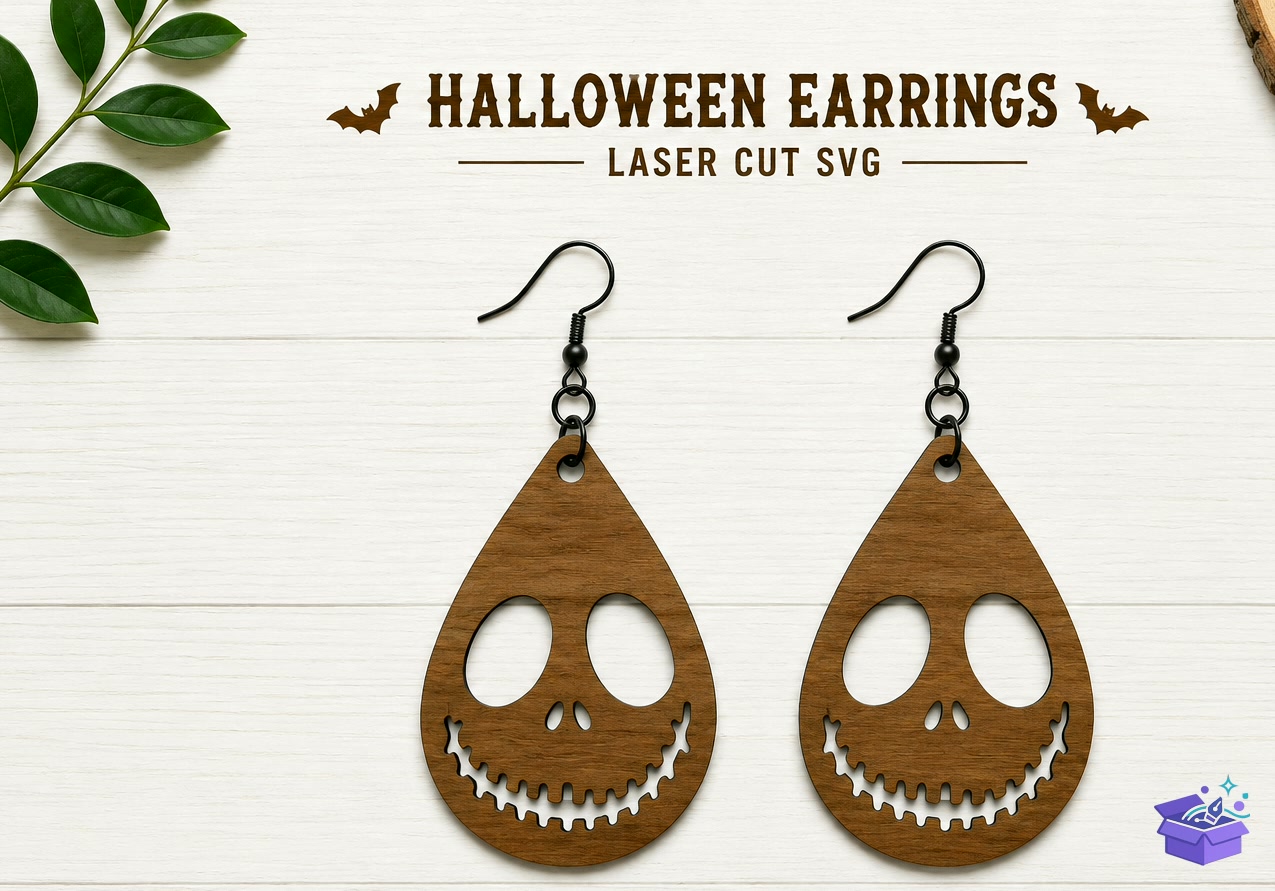 Cadılar Bayramı Skull Face Küpe Lazer Kesim - Tasarım Çizim Dosyası (SVG, DXF, EPS, PNG) önizleme 2