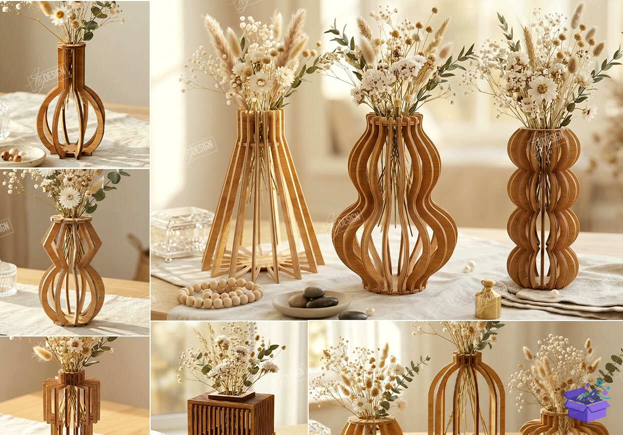 Wildflowers Vase Stand Lazer Kesim - Tasarım Çizim Dosyası (SVG, DXF, EPS, PNG) önizleme 4