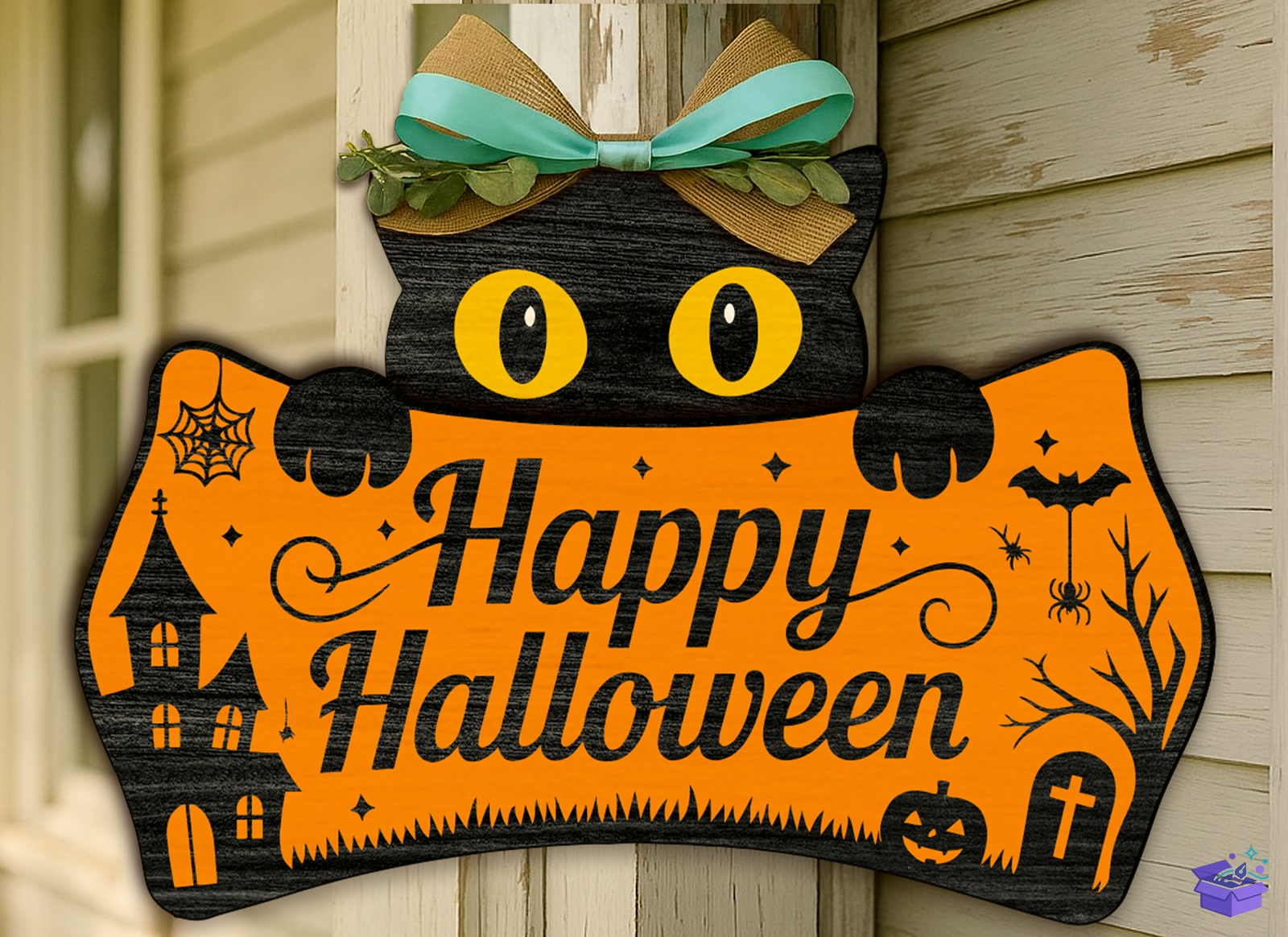 Cadılar Bayramı Door Tabela Levha SVG Haunt - Tasarım Çizim Dosyası (SVG, DXF, EPS, PNG) önizleme 6
