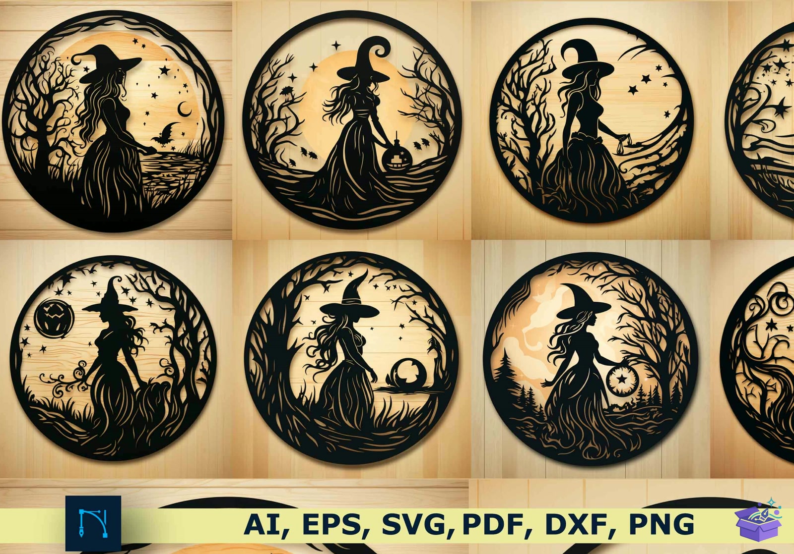 Lazer Kesim Cadılar Bayramı Witch SVG - Tasarım Çizim Dosyası (SVG, DXF, EPS, PNG) önizleme 2