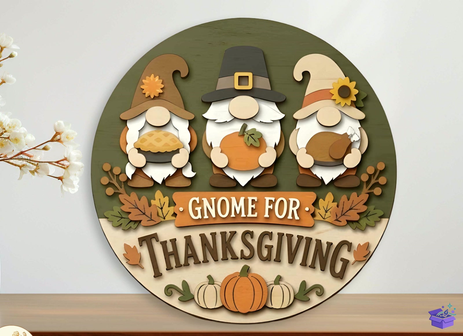 Thanksgiving Gnome Kapı Süsü SVG - Tasarım Çizim Dosyası (SVG, DXF, EPS, PNG) önizleme 2
