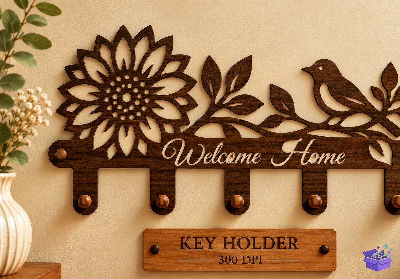 Sunflower Kuş Figürü Lazer Kesim Key Tutucu SVG - Tasarım Çizim Dosyası (SVG, DXF, EPS, PNG) önizleme 2