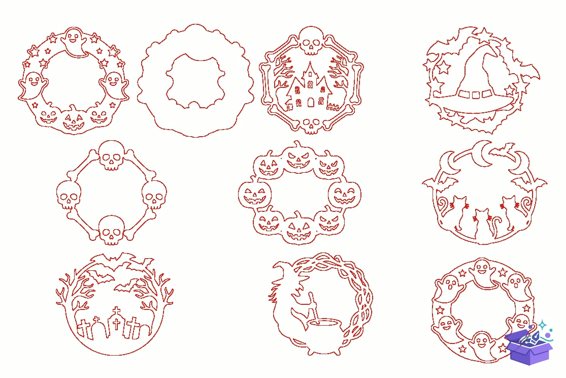 Cadılar Bayramı Wreaths Lazer Kesim SVG - Tasarım Çizim Dosyası (SVG, DXF, EPS, PNG) - Lazer Kesim Dosyaları İndir (DXF, SVG, EPS)