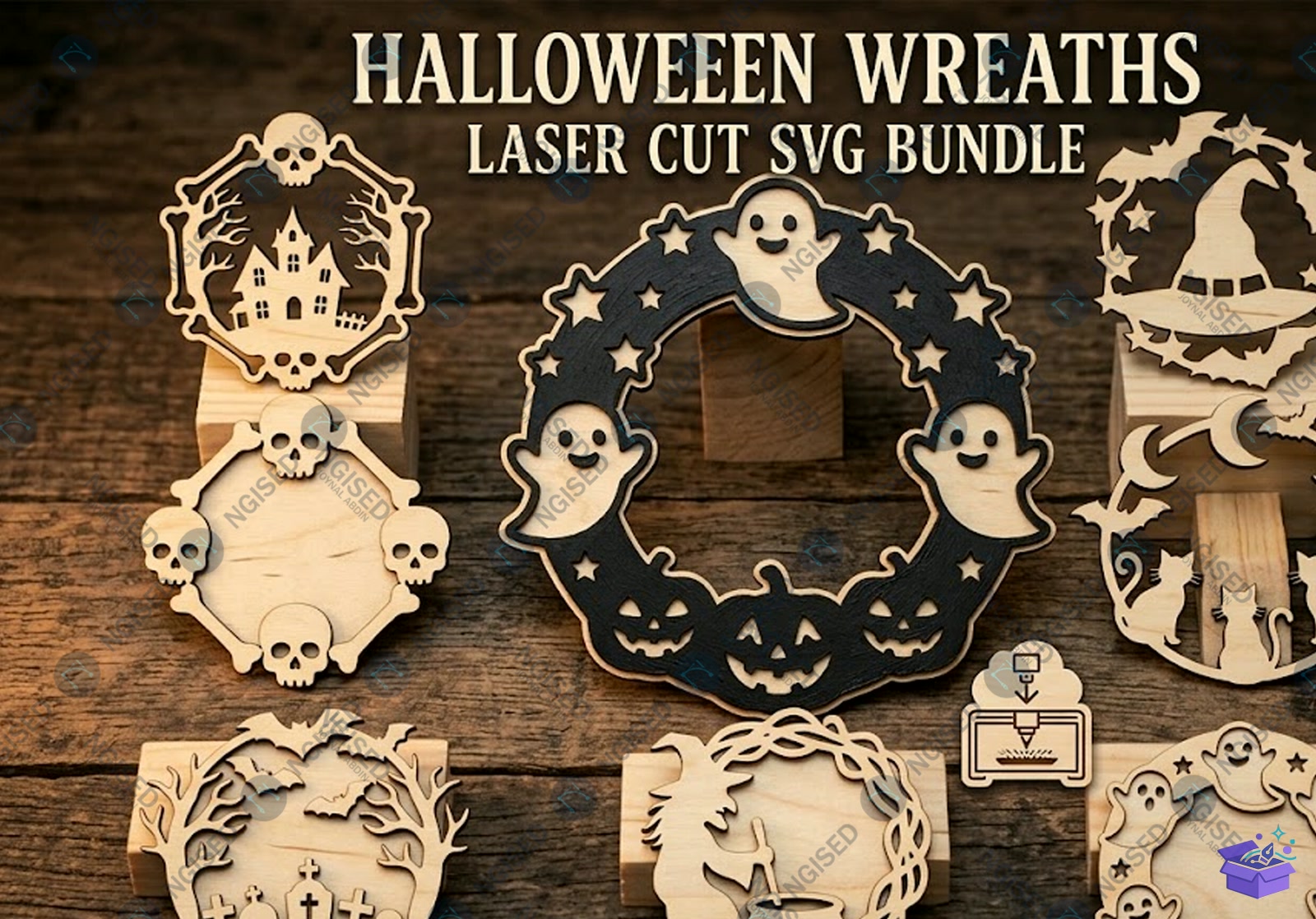 Cadılar Bayramı Wreaths Lazer Kesim SVG - Tasarım Çizim Dosyası (SVG, DXF, EPS, PNG) önizleme 2