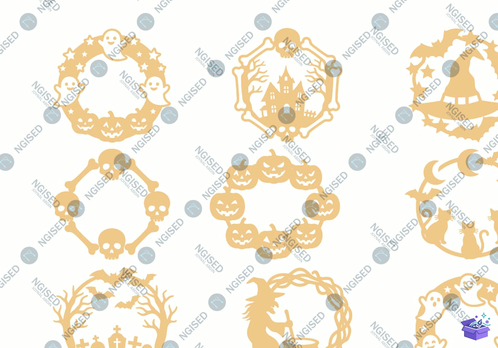 Cadılar Bayramı Wreaths Lazer Kesim SVG - Tasarım Çizim Dosyası (SVG, DXF, EPS, PNG) önizleme 3
