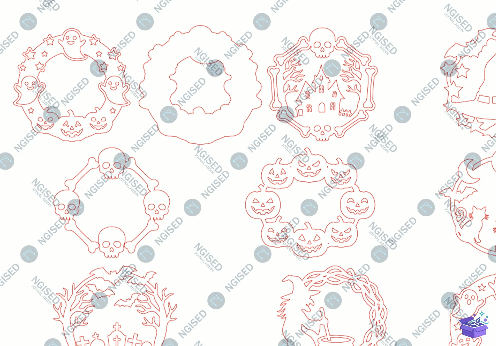 Cadılar Bayramı Wreaths Lazer Kesim SVG - Tasarım Çizim Dosyası (SVG, DXF, EPS, PNG) önizleme 3