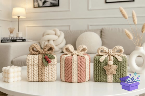 Knitted Yılbaşı Gift Kutu STL - Tasarım Çizim Dosyası (SVG, DXF, EPS, PNG) önizleme 2