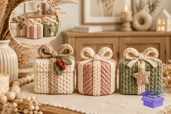 Knitted Yılbaşı Gift Kutu STL - Tasarım Çizim Dosyası (SVG, DXF, EPS, PNG) önizleme 3