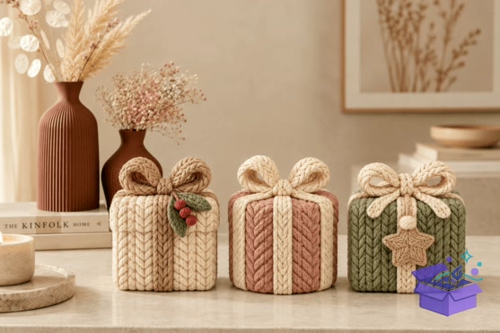 Knitted Yılbaşı Gift Kutu STL - Tasarım Çizim Dosyası (SVG, DXF, EPS, PNG) önizleme 4