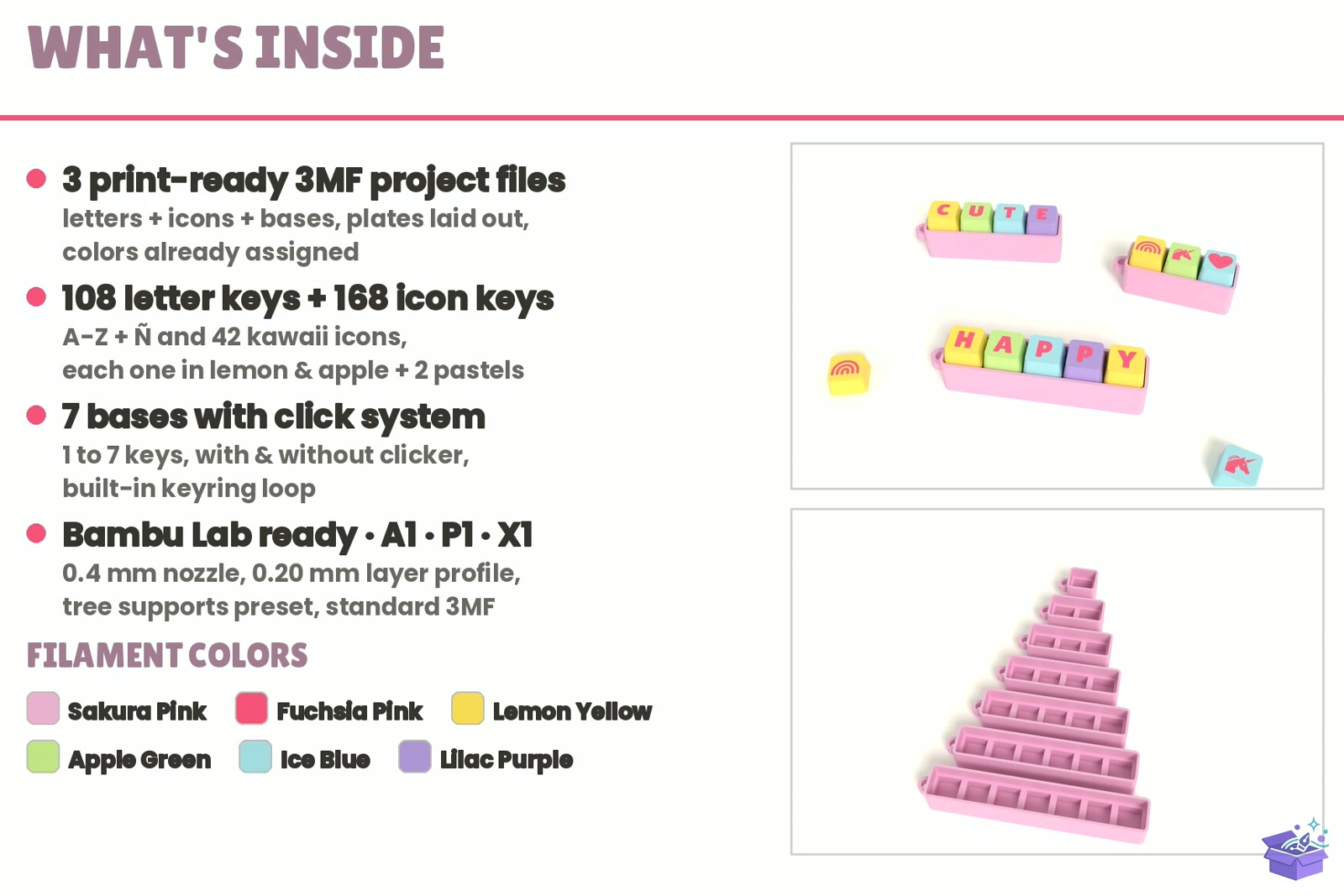 Kawaii Click Anahtarlık 3D Baskı 3MF - 3D Baskı ve Model Dosyası (STL, OBJ, 3MF) önizleme 6