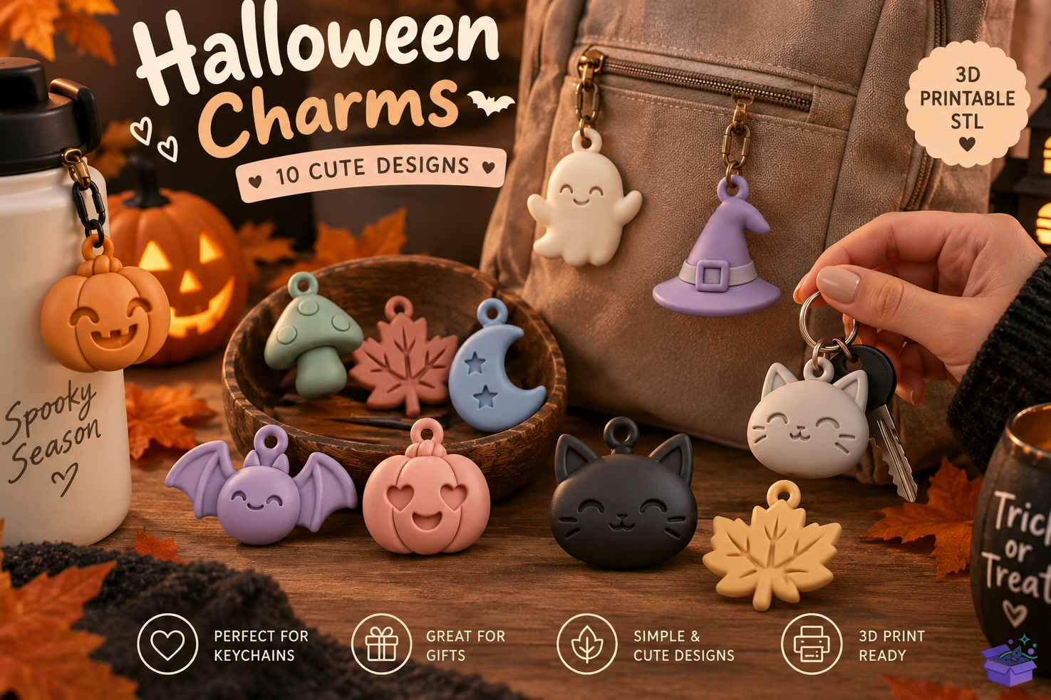 Cadılar Bayramı Charms STL 10 Cute - 3D Baskı ve Model Dosyası (STL, OBJ, 3MF) önizleme 2