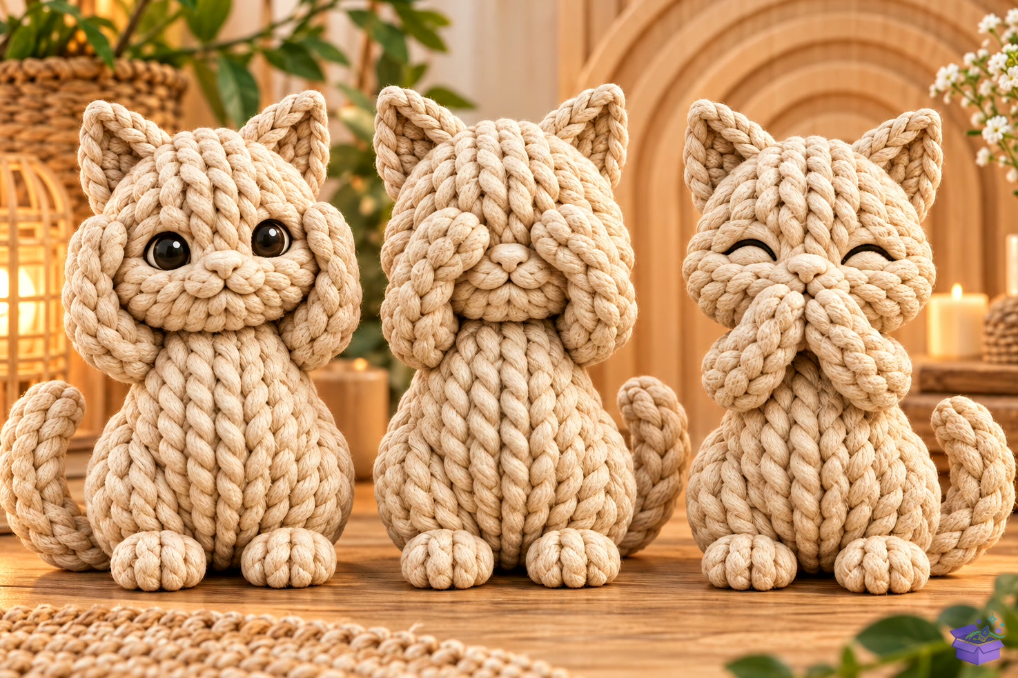 3D Baskı STL Knitted Kedi Trio Cute Kedi - 3D Baskı ve Model Dosyası (STL, OBJ, 3MF) önizleme 2