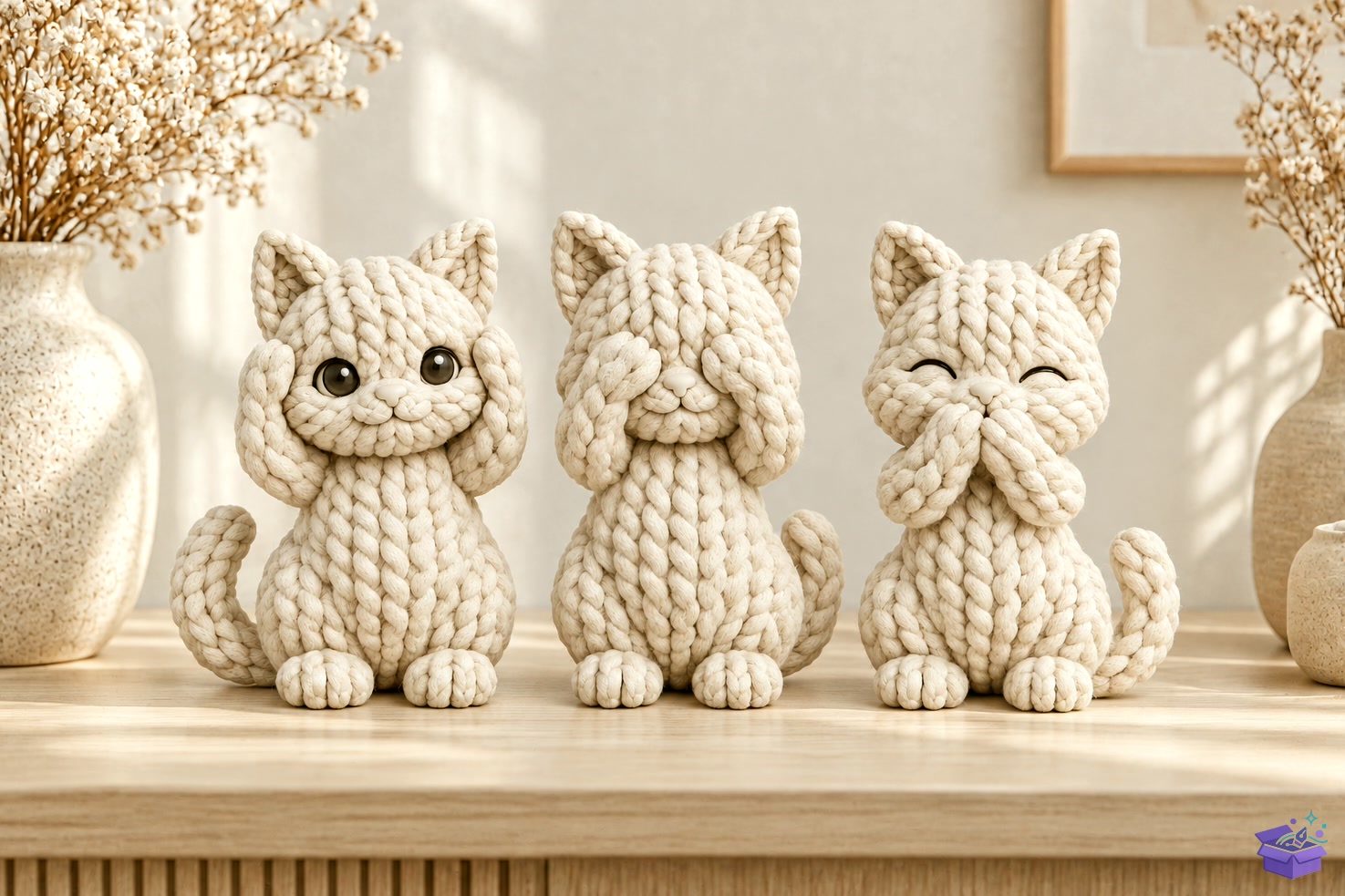 3D Baskı STL Knitted Kedi Trio Cute Kedi - 3D Baskı ve Model Dosyası (STL, OBJ, 3MF) önizleme 3