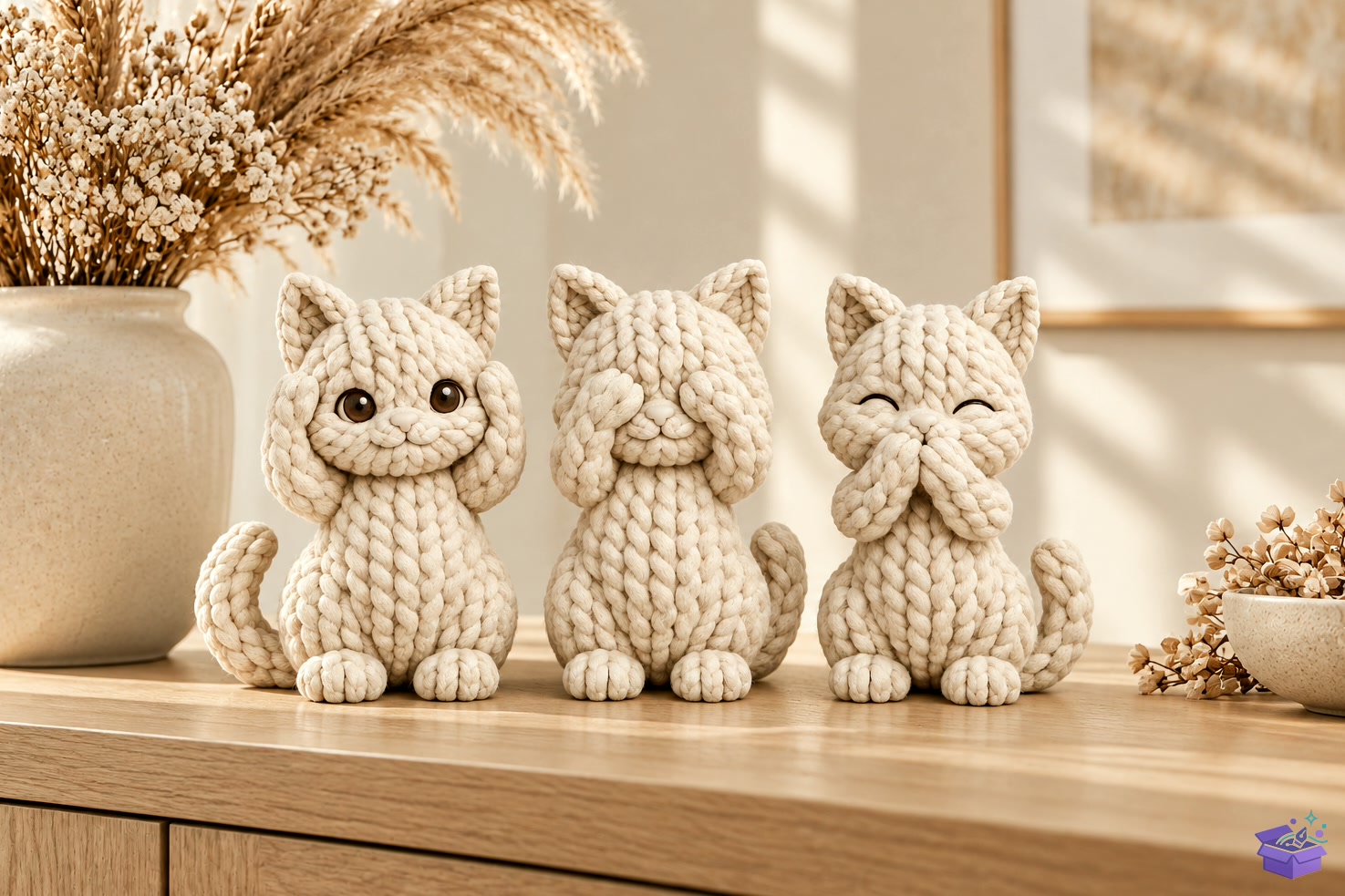 3D Baskı STL Knitted Kedi Trio Cute Kedi - 3D Baskı ve Model Dosyası (STL, OBJ, 3MF) önizleme 5