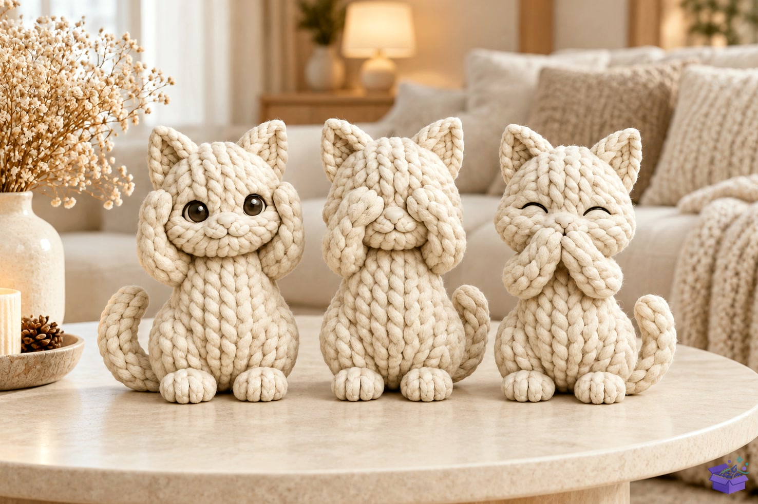 3D Baskı STL Knitted Kedi Trio Cute Kedi - 3D Baskı ve Model Dosyası (STL, OBJ, 3MF) önizleme 6