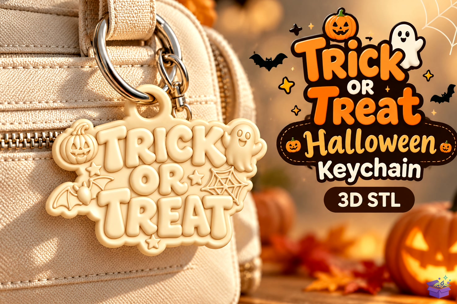 Trick Or Treat Cadılar Bayramı Anahtarlık 3D STL - 3D Baskı ve Model Dosyası (STL, OBJ, 3MF) önizleme 5
