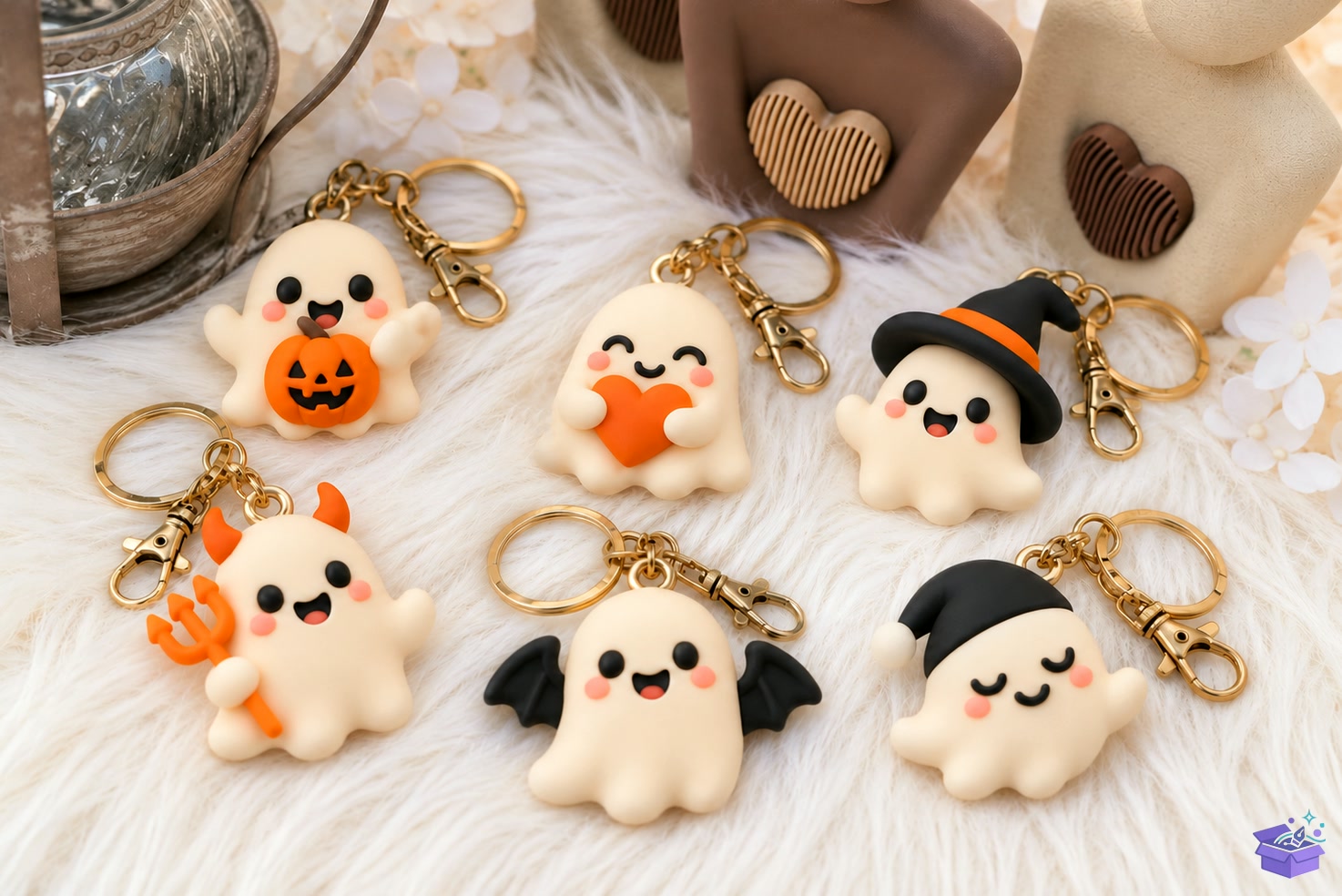 15 Cute Cadılar Bayramı Ghost Anahtarlık STL - 3D Baskı ve Model Dosyası (STL, OBJ, 3MF) önizleme 2