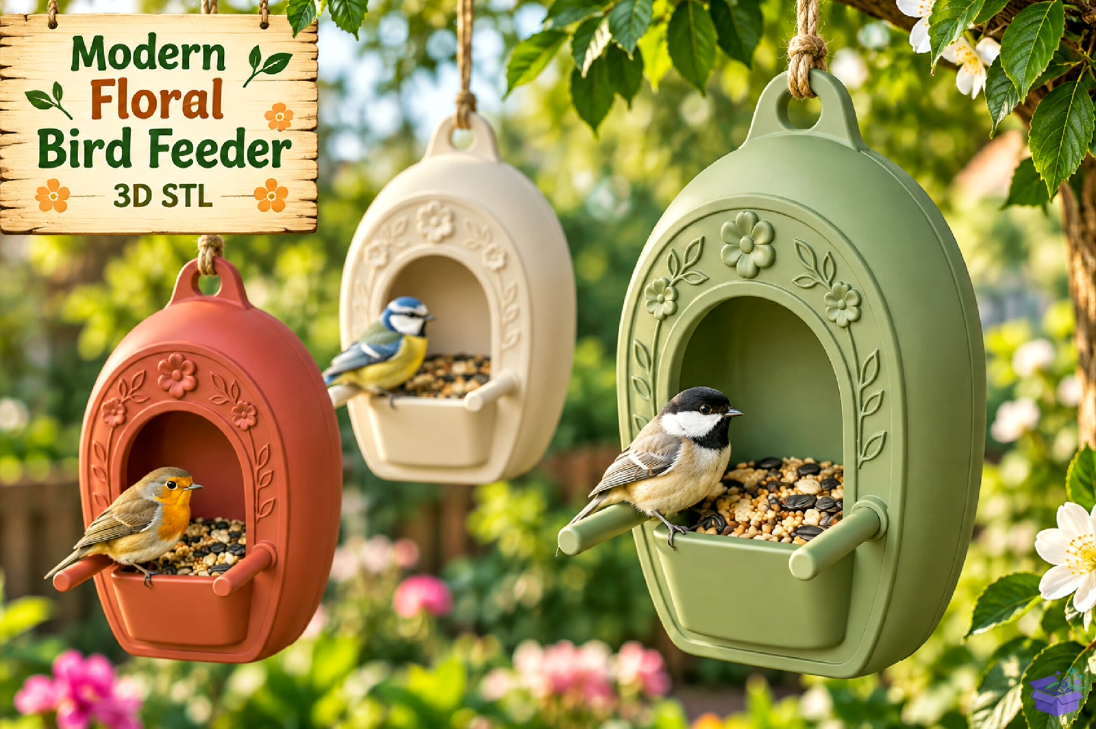 Modern Floral Kuş Figürü Feeder 3D STL - 3D Baskı ve Model Dosyası (STL, OBJ, 3MF) önizleme 5